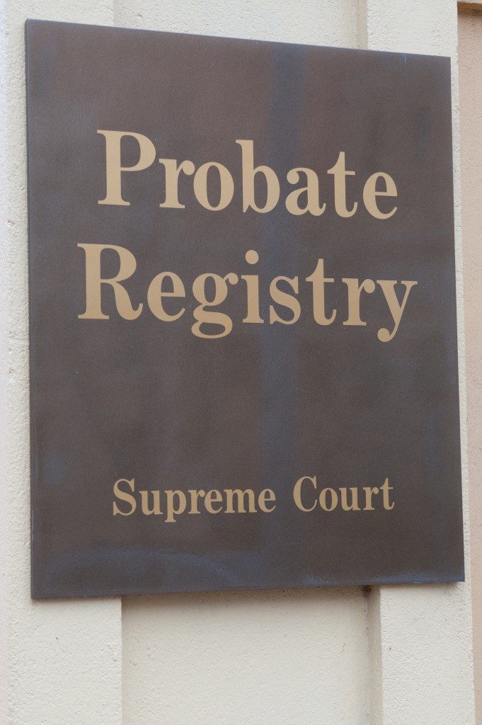 Probate registry sign on a building exterior