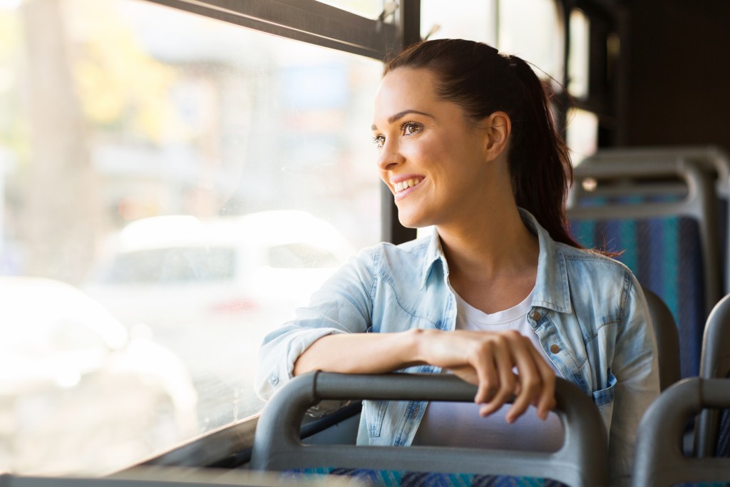 woman riding the bus