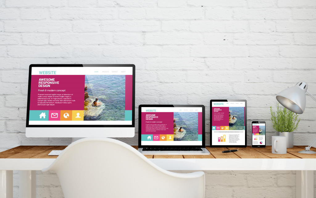 multidevice desktop with fresh design website on screens rendering
